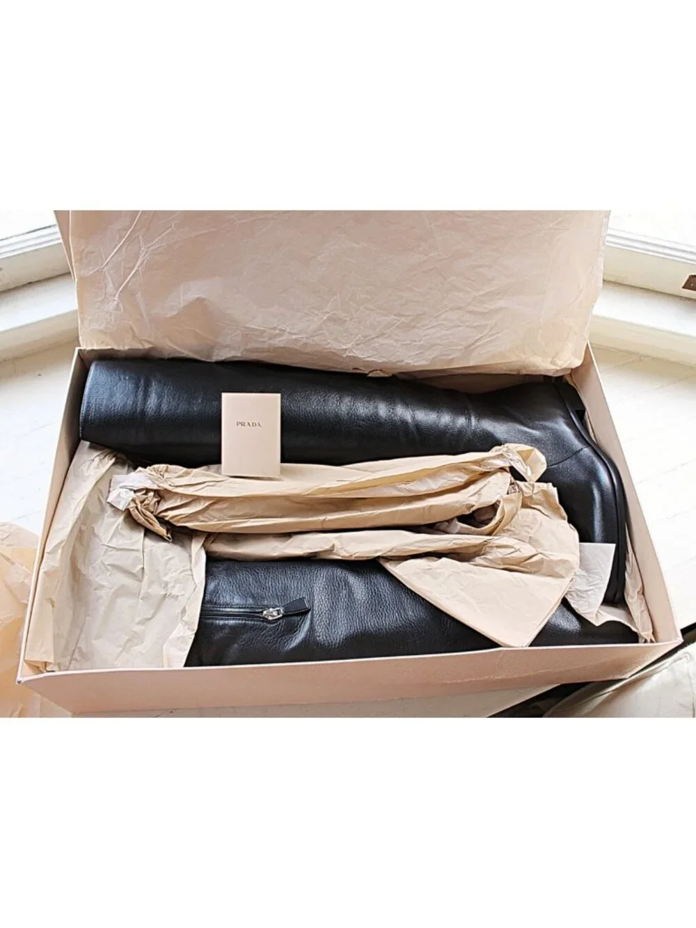 NEW Prada Tall Shaft Knee High Riding Boots - Leather - Black - sz 38.5 - $1990